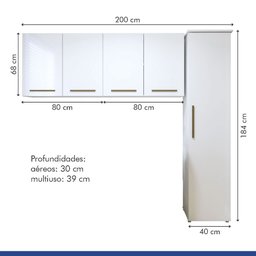 Lavanderia Modulada Guarulhos 1 Armário Multiuso e 2 Armários Aéreos Branco Kaiki Móveis - 4