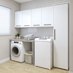 Lavanderia Modulada Guarulhos 1 Armário Multiuso e 2 Armários Aéreos Branco Kaiki Móveis - 1