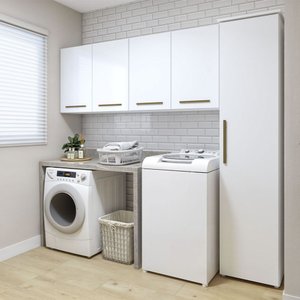 Lavanderia Modulada Guarulhos 1 Armário Multiuso e 2 Armários Aéreos Branco Kaiki Móveis