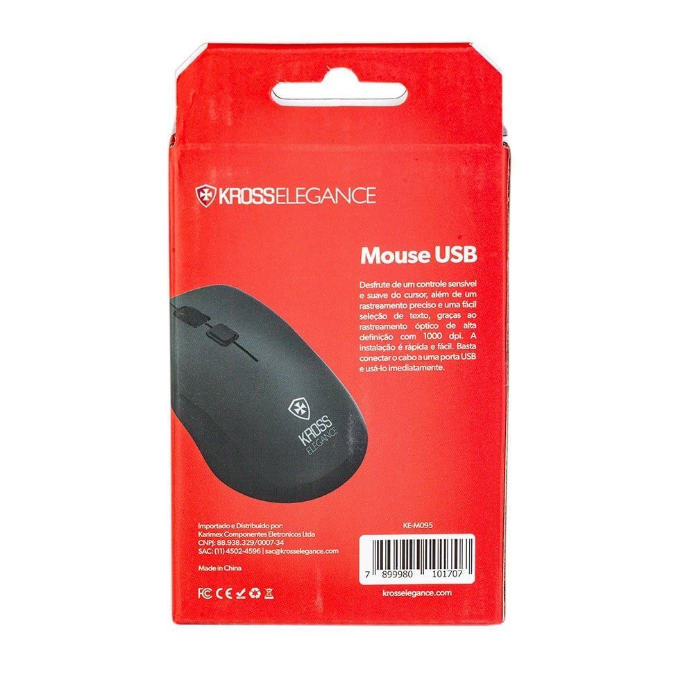 Mouse com Fio Kross USB 1.000 DPI Preto KE-M095 - 8