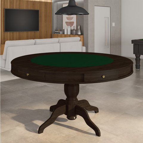 Mesa de Jogos Carteado 6 Lugares Bellagio com Gavetas e Tampo Reversível Base Estrela com Tecido Cap
