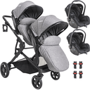 Ver imagem 1 de Carrinho Moises Gemeos com 2 Bebe Conforto Kiddo Pair Cinza