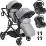 Carrinho Moises Gemeos com 2 Bebe Conforto Kiddo Pair Cinza - 1