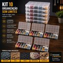 Ver imagem 4 de Kit 10 Caixa Organizadora 17 Divisorias Estojo Multiuso Porta Joias Transparente Maleta Pesca Pecas 