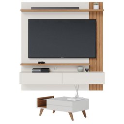 Mesa de Centro Noronha com Painel para Tv Suspenso Juriti 1.5 Off White Matte Freijó – Colibri - 1