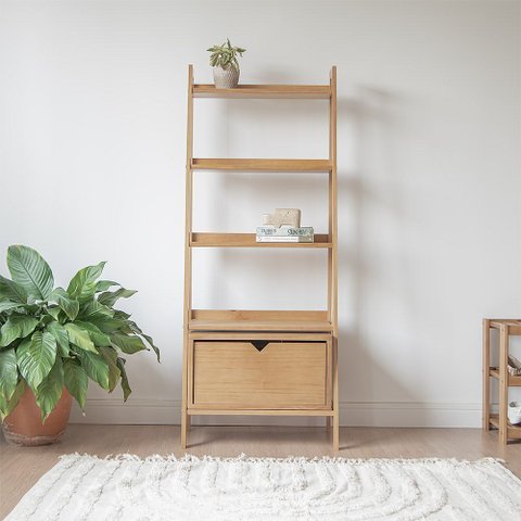 Conjunto Estante Pipa 5 Prat. com Nicho com Porta em Madeira Amêndoa