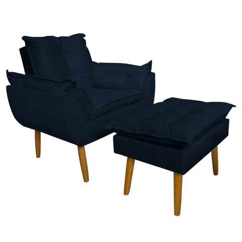Conjunto Decorativo Poltrona com Puff Opala Suede Azul Marinho - Montanaris Decor MD MONTANARIS DECO