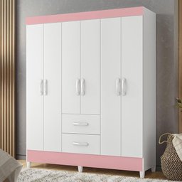 Guarda Roupa Mobi 6 Portas e 2 Gavetas Flex Branco/Rosa - Móveis Albatroz - 2