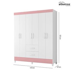 Guarda Roupa Mobi 6 Portas e 2 Gavetas Flex Branco/Rosa - Móveis Albatroz - 5