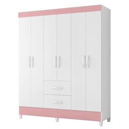Guarda Roupa Mobi 6 Portas e 2 Gavetas Flex Branco/Rosa - Móveis Albatroz - 1