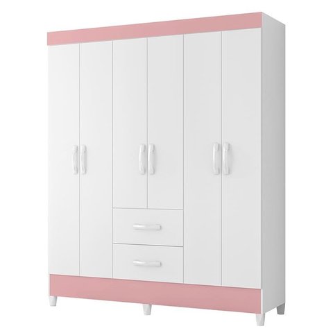 Guarda Roupa Mobi 6 Portas e 2 Gavetas Flex Branco/Rosa - Móveis Albatroz