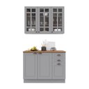 Ver imagem 2 de Cozinha 2 Peças Balcão com Tampo + Rodapé e Armário 3 Portas de Vidro Titânio Fosco Amoudi
