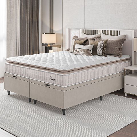 Cama Box Colchão Baú Queen Molas Ensacadas City Pillow Top 158x198x64cm 