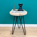 Ver imagem 1 de Mesa Lateral Circular de Ferro e Madeira Industrial HairPin Natural e Preto