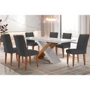 Ver imagem 1 de Conjunto: Mesa de Cozinha Imperatriz Tampo Madeirado C/ Vidro Canto Curvo 180x90 e 6 Cadeiras