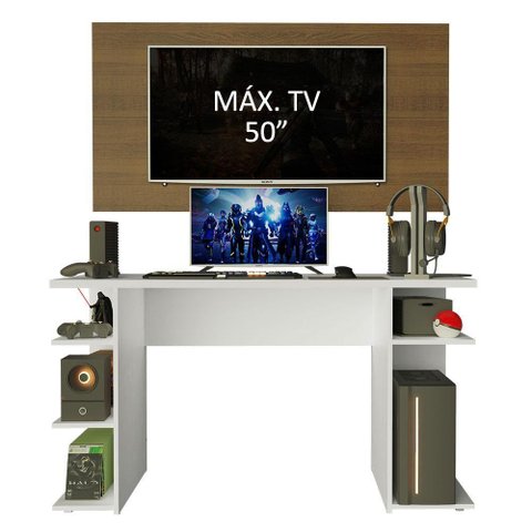 Mesa Para Computador Gamer e Painel Para Tv Até 50 Branco
