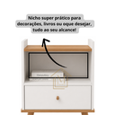 Ver imagem 4 de Kit 02 Mesa de Cabeceira Off White Moderna Compacta Nicho Gaveta Quarto Sala Casal Solteiro Luna
