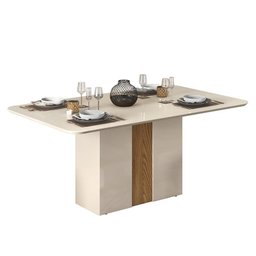 Mesa de Jantar Mia Tampo com Vidro 170x90 Creme/Carvalho e 6 Cadeiras Elen Carvalho Europeu/Veludo C - 3