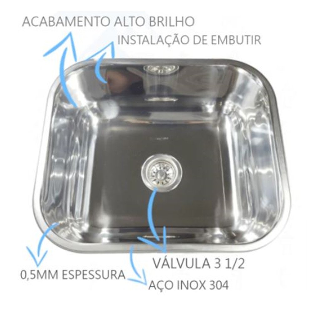 Tanque Inox 40x40x22cm Com Cuba Inox N3 40x34x17cm 304 - 5