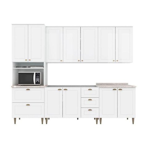 Cozinha Modulada Americana 6 Peças 2 Aéreos + 2 Balcões+ 1 Paneleiro + 1 Complemento com Pés