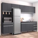 Ver imagem 2 de Cozinha Modulada 4 Peças Balcão com Tampo 160cm Andréia Cinza - AJL Móveis