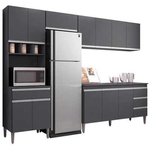 Cozinha Modulada 4 Peças Balcão com Tampo 160cm Andréia Cinza - AJL Móveis