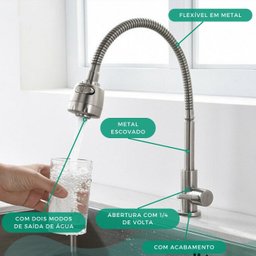 Torneira Bancada Gourmet Flexível Metal Cromada Fosca - Modelo Rain - Cromado Fosco - 6