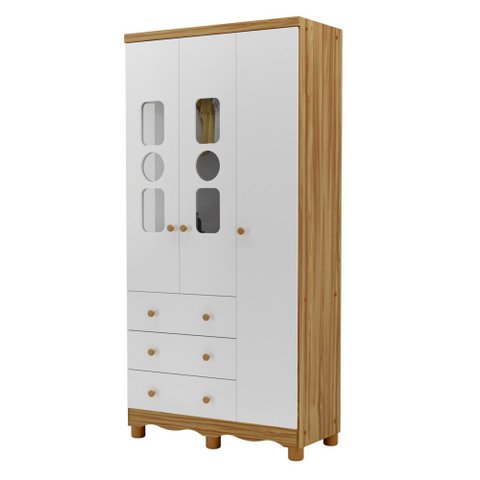 Armário Infantil 3 Portas 3 Gavetas Tedy - Moveis Peroba Amendoa/branco