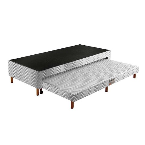 Cama Box Base C/auxiliar Universal com Auxiliar Sommier Rústico Bordado White (88x188x30) - Paropas