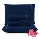 Ver imagem 1 de Jogo Cama Lençol Unique Casal Padrão 400 Fios Ponto Palito 4 Peças - Azul Marinho