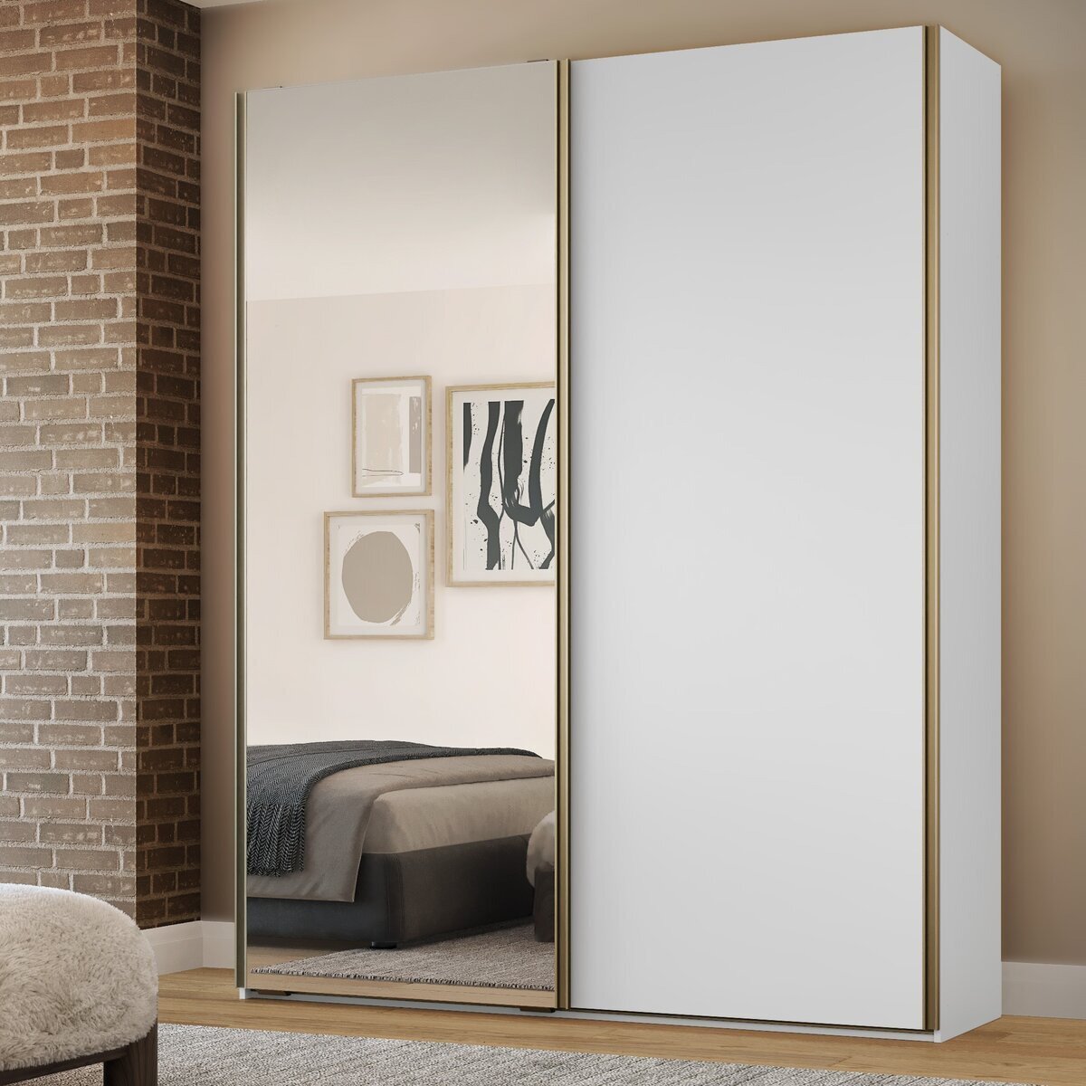 Guarda Roupa Solteiro Mdf 2 Portas 1 com Espelho 178,5 Cm Raffinato Belmax:branco - 1