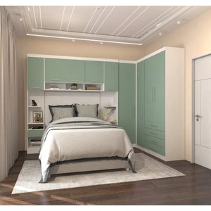 Guarda Roupa Modulado de Casal Alpes Branco Verde 6 Peças - Luciane Alpes Casal