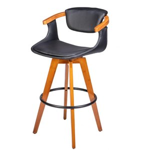 Banqueta Belmonte Courino Preto com Base Madeira 100 Cm - 74505