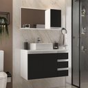 Ver imagem 1 de Conjunto Gabinete Banheiro Prisma 80cm Gabinete + Cuba + Espelheira com Vidro Branco Preto