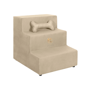 Escada Pet Escadinha Cachorro Gato Rampa Pet Ossinho Suede bege