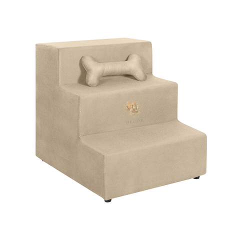 Escada Pet Escadinha Cachorro Gato Rampa Pet Ossinho Suede bege
