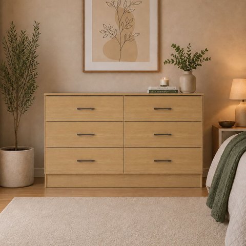 Cômoda Braga 6 Gavetas para Quarto Menu Móveis Carvalho