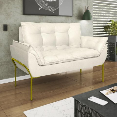 Poltrona Sofá Luxo Base Metal Dourado Recepção Escritório Cor:bege