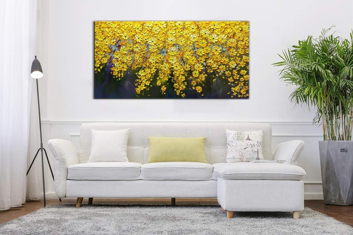 Quadro Pintura Tela crisântemo caindo óleo 5253: 60cm (A) x 110cm (L) - 1