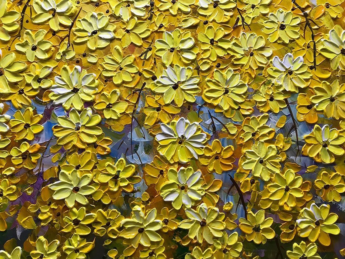 Quadro Pintura Tela crisântemo caindo óleo 5253: 60cm (A) x 110cm (L) - 4