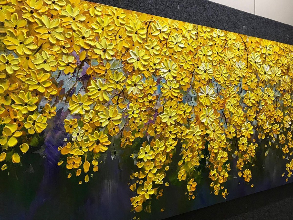 Quadro Pintura Tela crisântemo caindo óleo 5253: 60cm (A) x 110cm (L) - 5