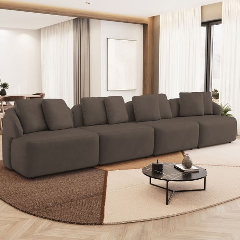 Sofá 4 Lugares para Sala de Estar Living 308cm Arlo F04 Veludo Marrom - Lyam Decor