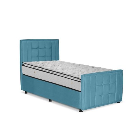 Cama com Cabeceira Solteiro Estofada Uvaia 100cm Suede:azul Turquesa