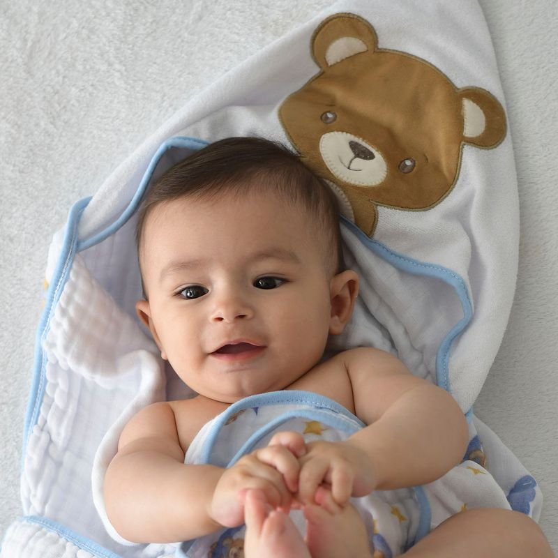 Toalha C/capuz Baby Joy Soft Mais Estampada C/bordado 75cmx90cm Pct C/01un //urso Celeste - 3