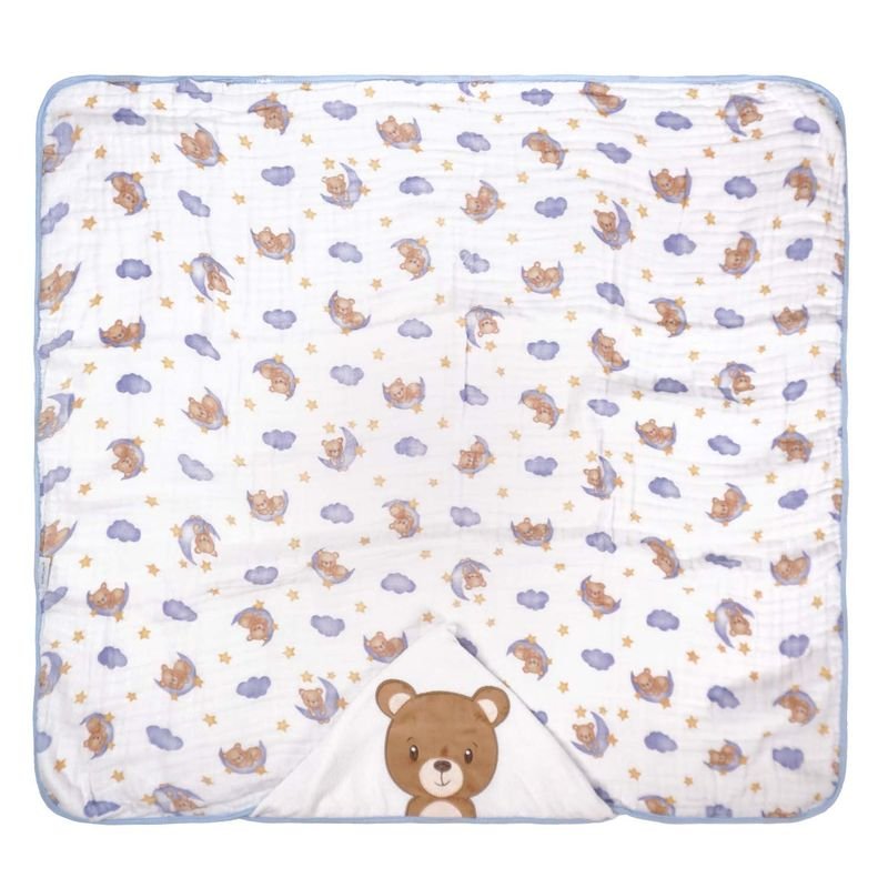 Toalha C/capuz Baby Joy Soft Mais Estampada C/bordado 75cmx90cm Pct C/01un //urso Celeste - 2
