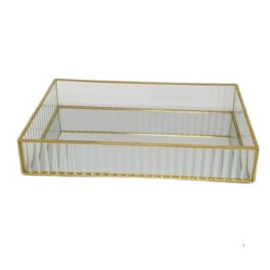 Bandeja Decorativa de Vidro com Metal Dourado