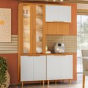 Ver imagem 2 de Cozinha Armário 3 Peças 150 cm Cristaleira Balcão com Tampo MDF Bari Freijo Off Acetinado Poliman