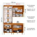 Ver imagem 3 de Cozinha Armário 3 Peças 150 cm Cristaleira Balcão com Tampo MDF Bari Freijo Off Acetinado Poliman