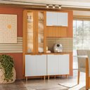 Ver imagem 6 de Cozinha Armário 3 Peças 150 cm Cristaleira Balcão com Tampo MDF Bari Freijo Off Acetinado Poliman
