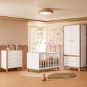 Ver imagem 1 de Quarto de Bebê Completo com Berço Slim Cômoda e Roupeiro Flora Branco Qmovi